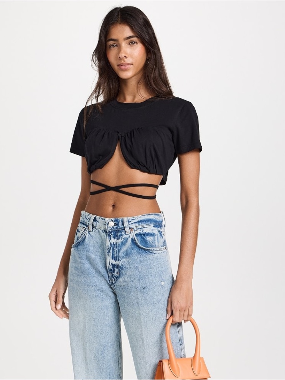 New! Jacquemus Le Bacci T-Shirt Black Wired Front Wrap Crop Top 🖤 Small